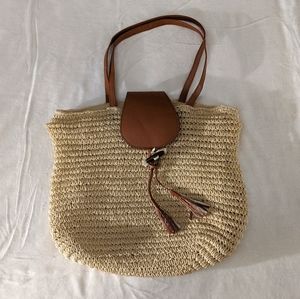 Boho Beachy Chic Woven Bag with Faux Leather Strap
